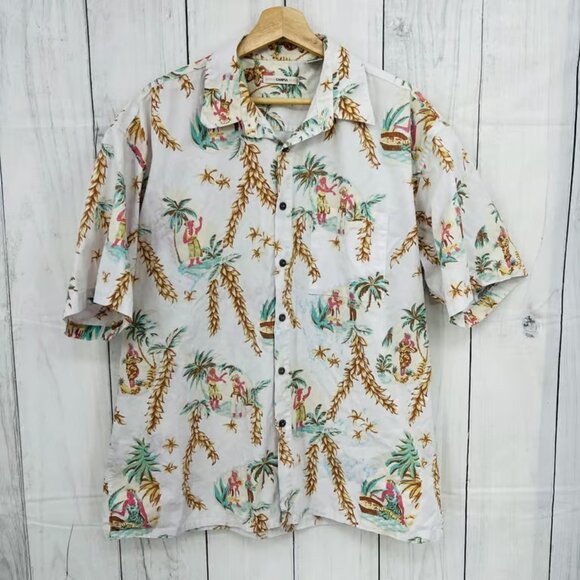 Other - Moda Campia Moda XL VINTAGE Y2K White Palm Aloha Hawaiian Dad Shirt Button Up